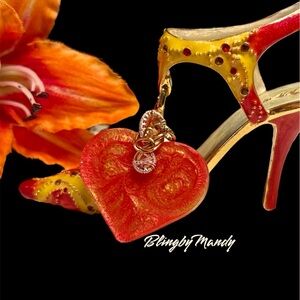 Orange wire wrapped Heart Pendant